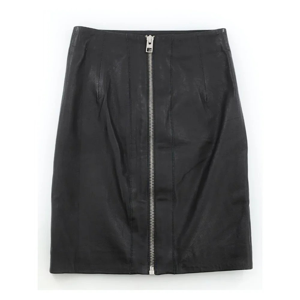AllSaints Black Leather Pencil Skirt with Back Zip